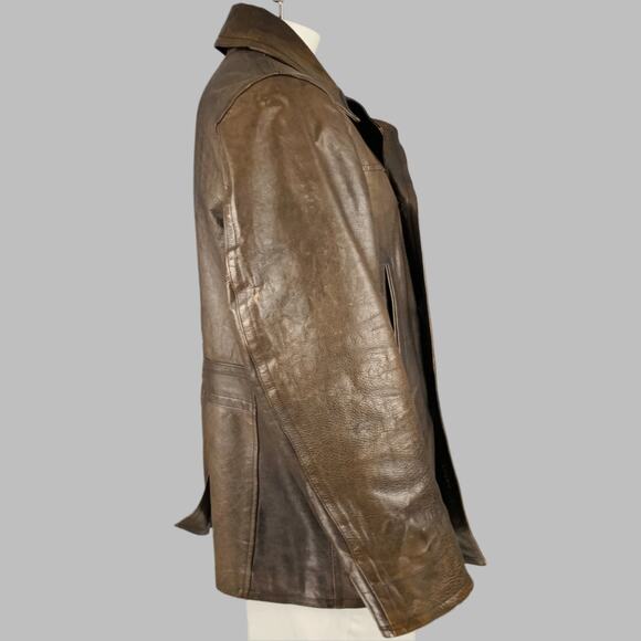 RRL by RALPH LAUREN Size XL Brown Leather Peacoat - Picture 2 of 9